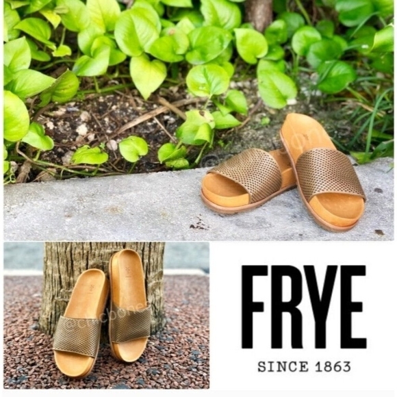 FRYE Lily Perforated Leather Slides Size 9 - Picture 1 of 7